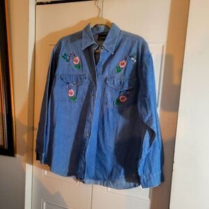 Lasha Jeans shirt large vintage long sleeve shirt button down flower design